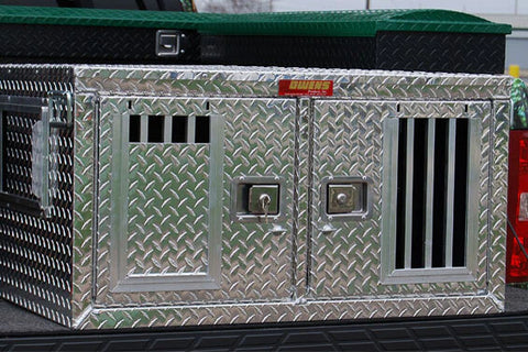 Image of HUNTER SERIES DOUBLE COMPARTMENT WITH TOP STORAGE / 48 W X 36 D X 26 H / SHALLOW / STANDARD VENTS / DIAMOND TREAD ALUMINUM - DOGSWAGI